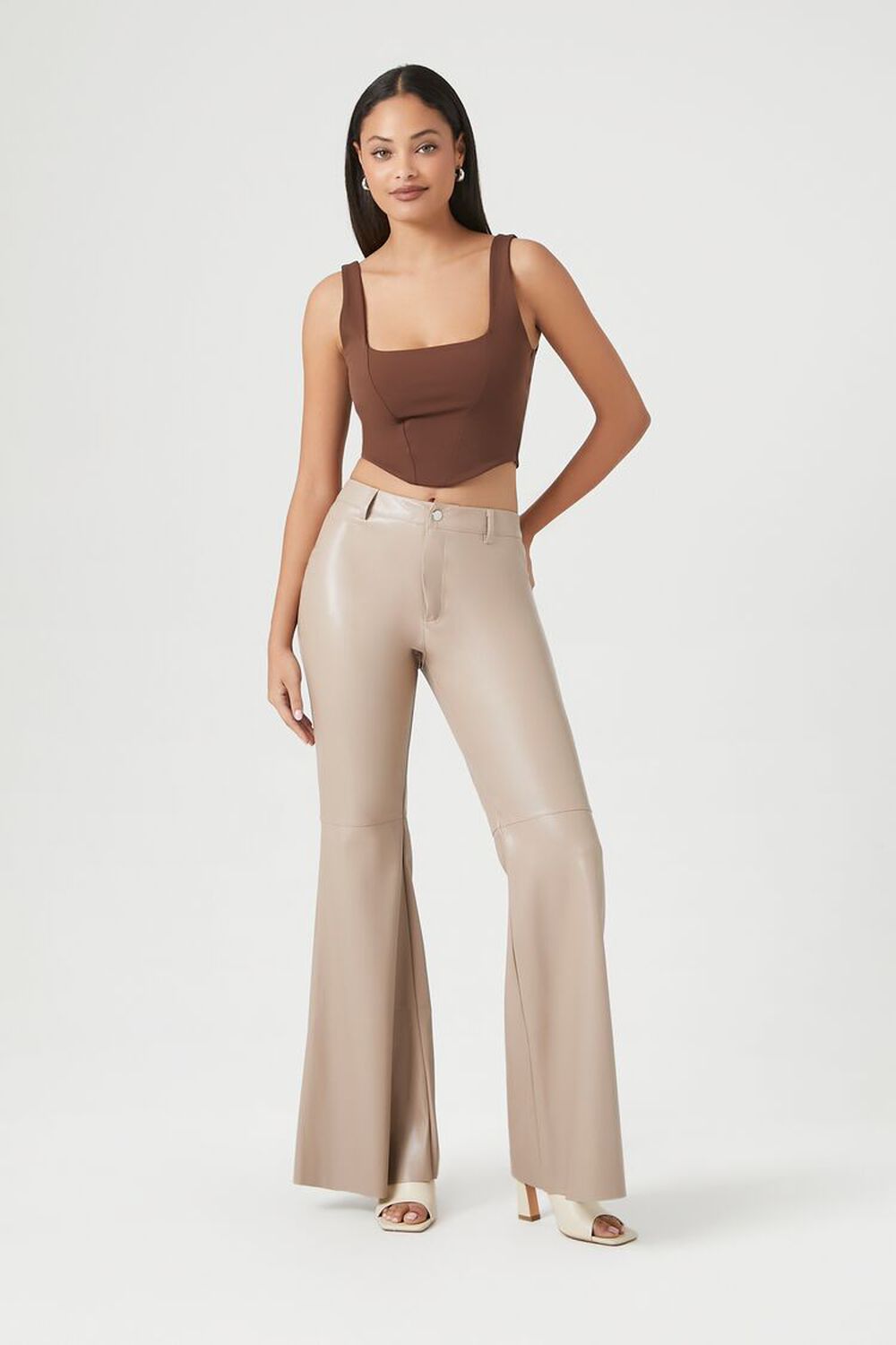 Faux Leather Mid-Rise Flare Pants