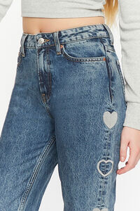 MEDIUM DENIM Heart Embroidered Straight-Leg Jeans, image 4