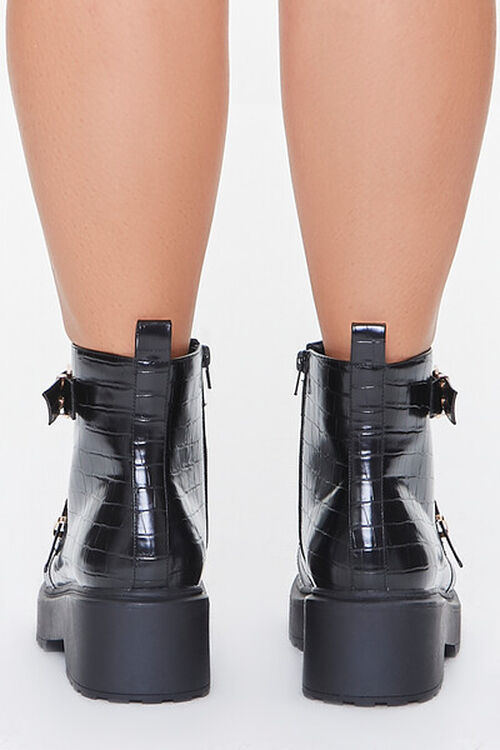 BLACK Faux Croc Leather Combat Boots (Wide), image 3