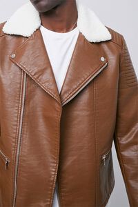 BROWN Faux Leather Moto Jacket, image 5