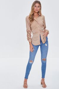 TAN Ruched Button-Front Shirt, image 4