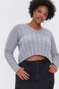 HEATHER GREY Plus Size Ribbed Drop-Sleeve Sweater, image 1