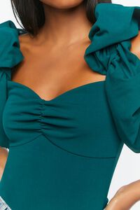 GREEN Crepe Puff-Sleeve Sweetheart Bodysuit, image 6