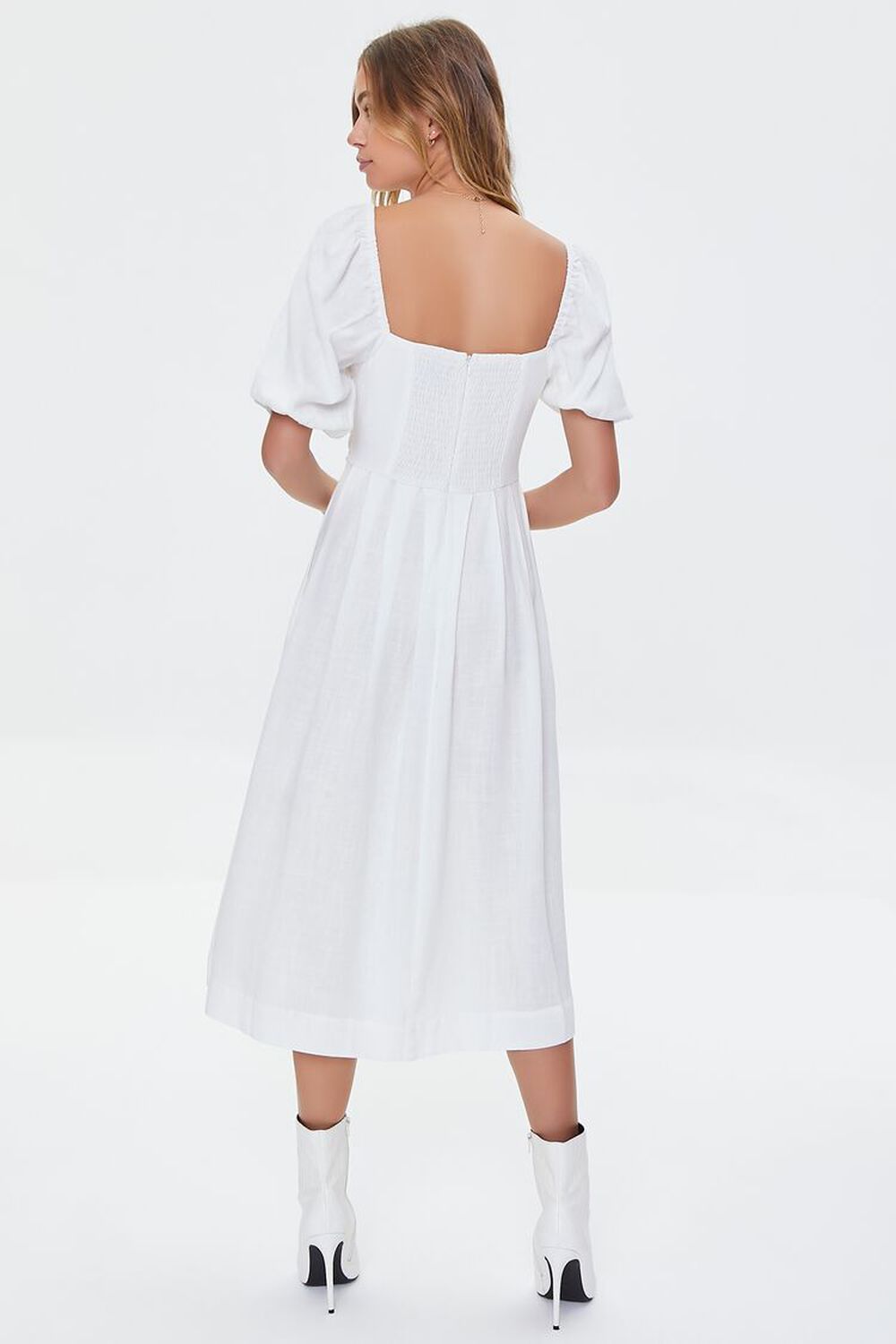 WHITE Peasant-Sleeve Midi Dress, image 3