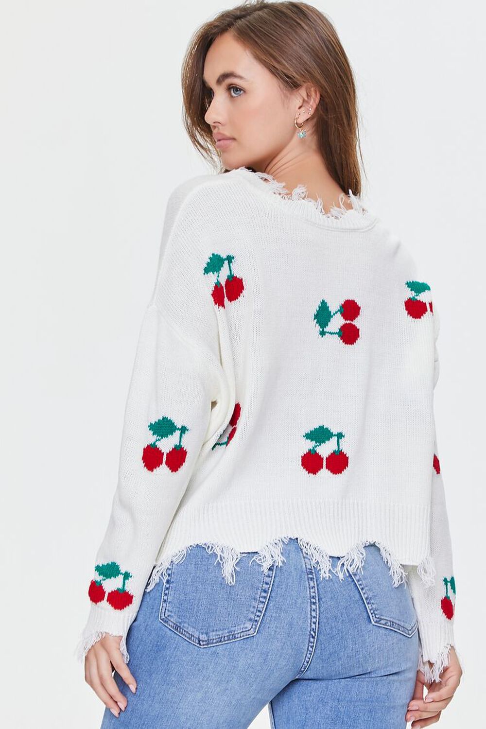 Cherry Frayed Sharkbite Sweater