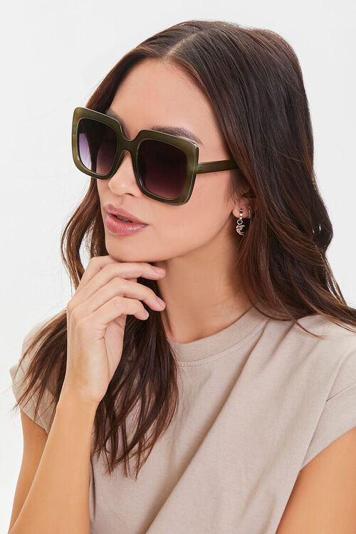 OLIVE/GREY Oversized Square Sunglasses, image 1