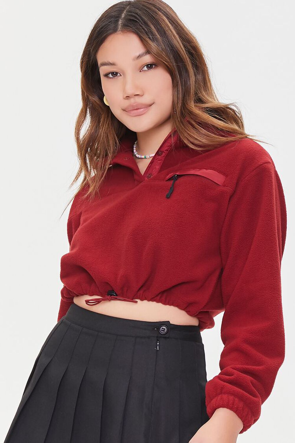 BROWN Cropped Fleece Pullover, image 1