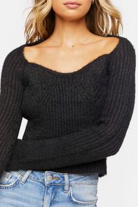 BLACK Ribbed Fuzzy Knit Sweater, image 5