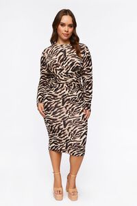 BROWN/MULTI Plus Size Zebra Print Midi Dress, image 4