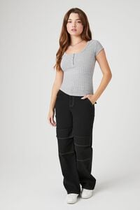 HEATHER GREY Rib-Knit Buttoned Baby Tee, image 4