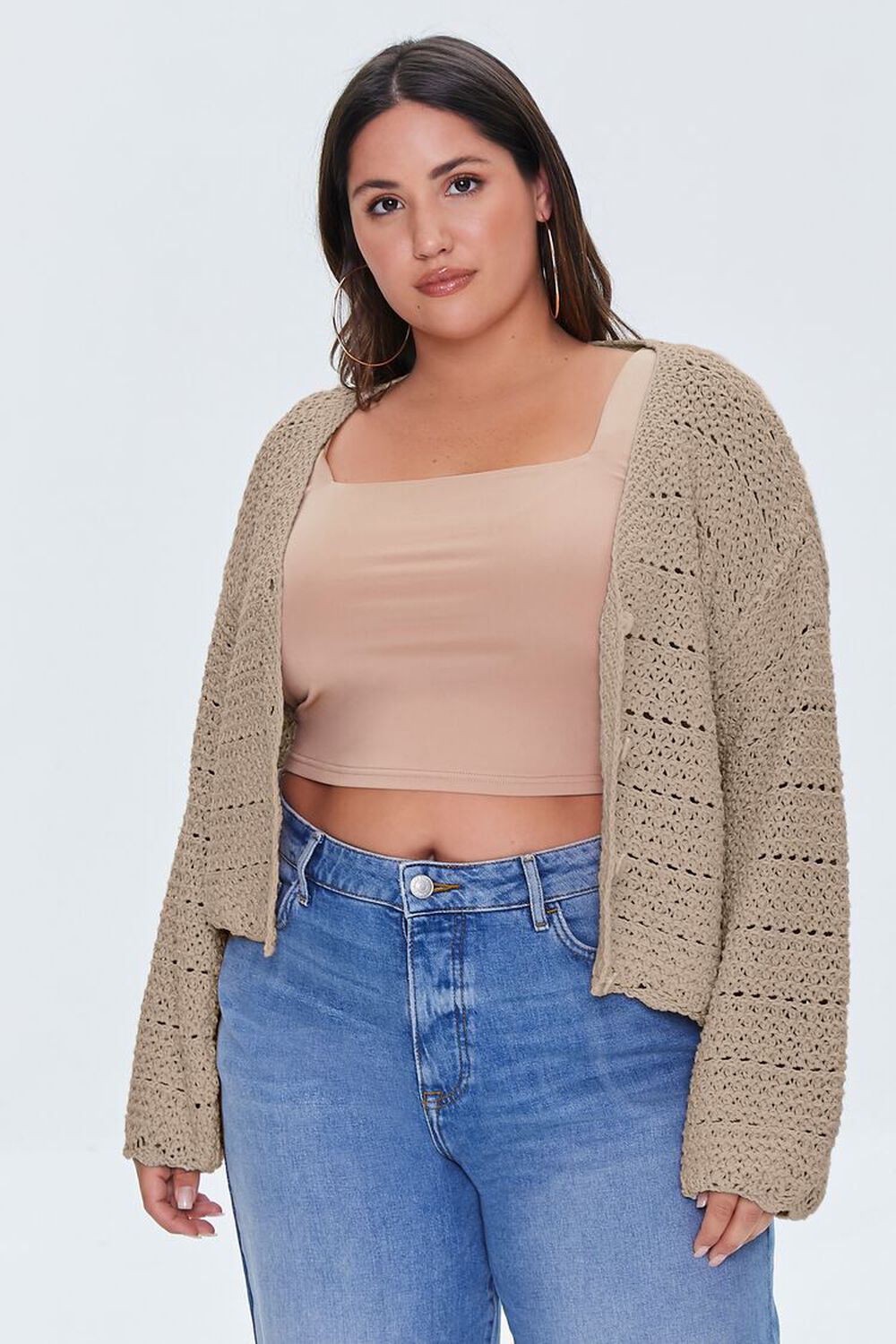 Plus Size Open-Knit Cardigan Sweater