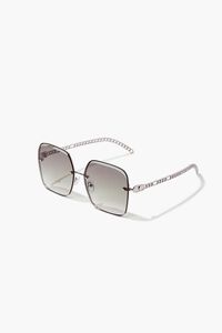 SILVER/OLIVE Chain Square Sunglasses, image 4