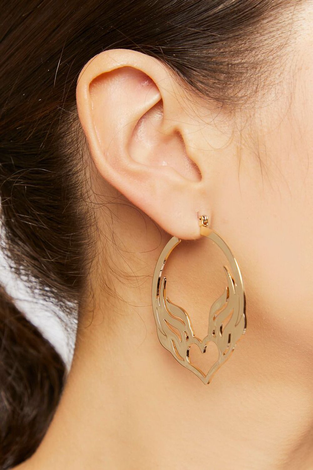 GOLD Winged Heart Hoop Earrings, image 1