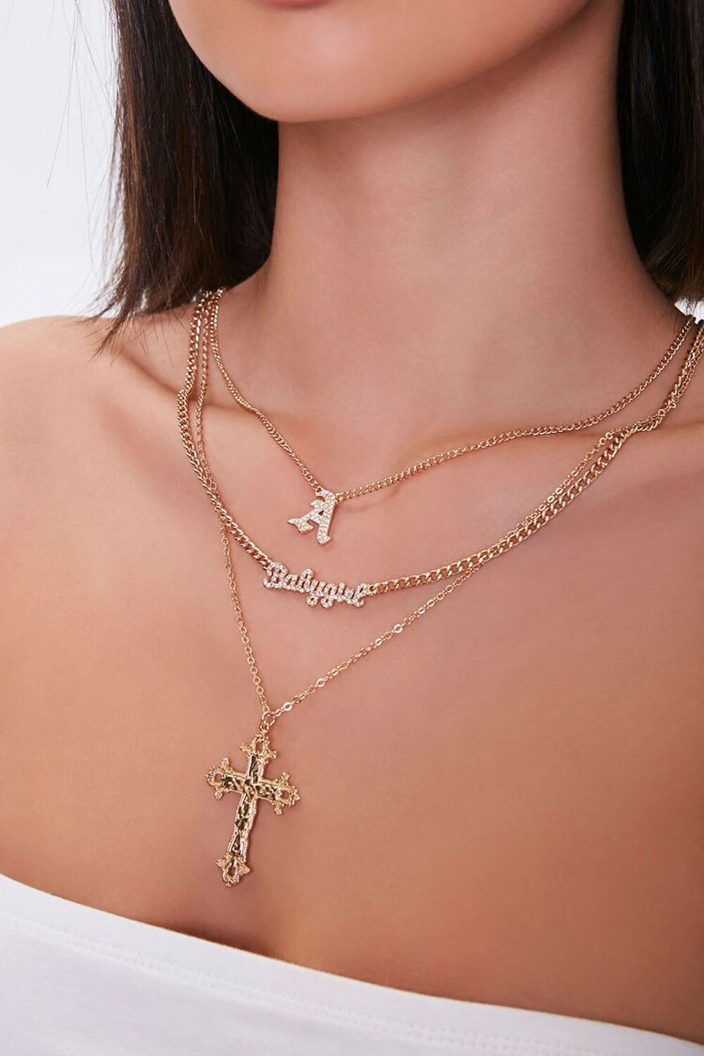 Babygirl & Cross Pendant Layered Necklace, image 1