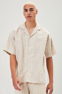TAUPE/CREAM Pinstriped Linen-Blend Shirt, image 6