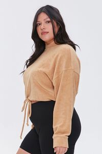BROWN Plus Size French Terry Drawstring Pullover, image 2
