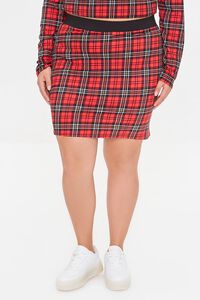 BURGUNDY/MULTI Plus Size Plaid Top & Mini Skirt Set, image 6