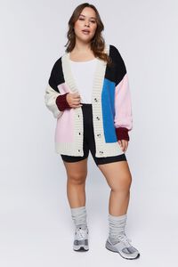 BUBBLE GUM/MULTI Plus Size Chunky Colorblock Cardigan Sweater, image 4