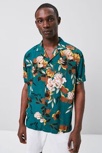 TEAL/MULTI Floral Print Cuban Shirt, image 1