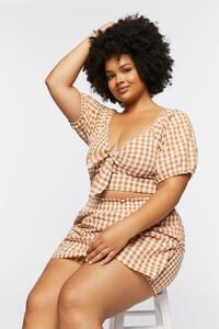 MAPLE/WHITE Plus Size Gingham Crop Top, image 1