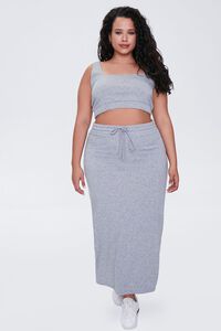LIGHT GREY Plus Size Drawstring Midi Skirt, image 4
