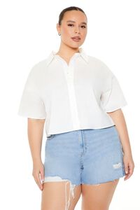 WHITE Plus Size Cropped Poplin Shirt, image 1
