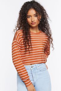 RUST/WHITE Striped Boxy Crop Top, image 5