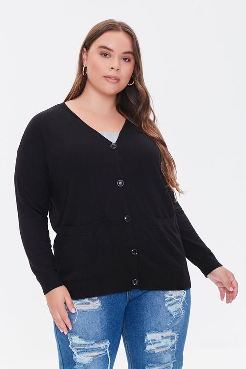 BLACK Plus Size Pocket Cardigan Sweater, image 5