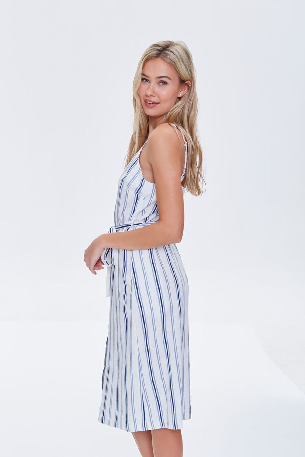 CREAM/BLUE Striped Linen-Blend Dress, image 3