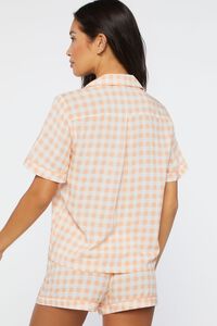 PEACH/WHITE Gingham Shirt & Shorts Pajama Set, image 3