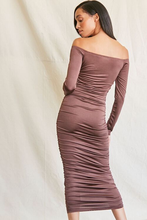 BROWN Off-the-Shoulder Midi Dress, image 3