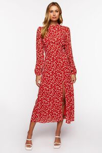 RED/MULTI Ditsy Floral Print Open-Back Midi Dress, image 1