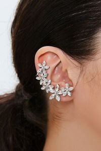 SILVER/CLEAR Faux Gem Floral Ear Crawlers, image 1