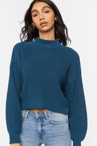 NAUTICAL BLUE Pointelle Mock Neck Sweater, image 1