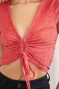 RED/SILVER Glitter Knit Ruched Crop Top, image 5