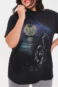 BLACK/MULTI Plus Size Howling Wolf Graphic Tee, image 5