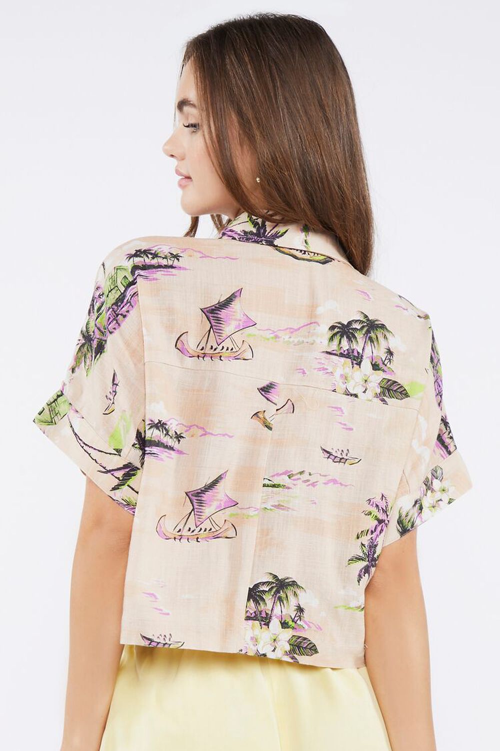Tropical Print Linen-Blend Shirt, image 3