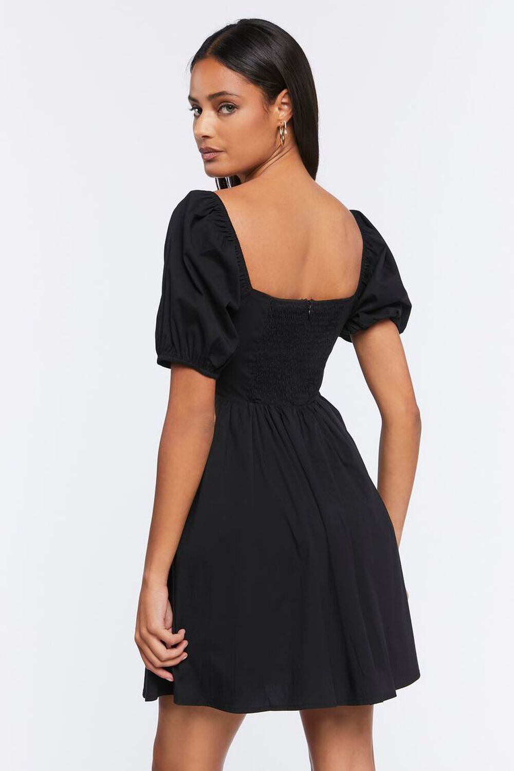 BLACK O-Ring Puff-Sleeve Mini Dress, image 3
