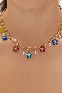 GOLD/MULTI Floral & Faux Pearl Chain Necklace, image 2