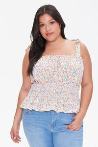IVORY/PINK Plus Size Floral Print Top, image 1
