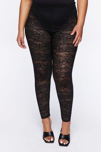 BLACK Plus Size Mid-Rise Lace Leggings, image 2