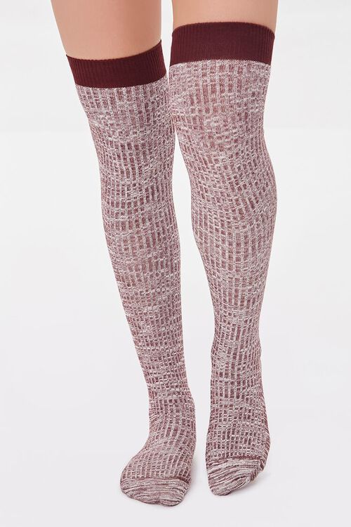 BURGUNDY/MULTI Marled Over-the-Knee Socks, image 4