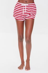 RED/WHITE Striped Drawstring Pajama Shorts, image 2