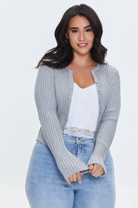 HEATHER GREY Plus Size Ribbed Knit Cardigan Sweater, image 1