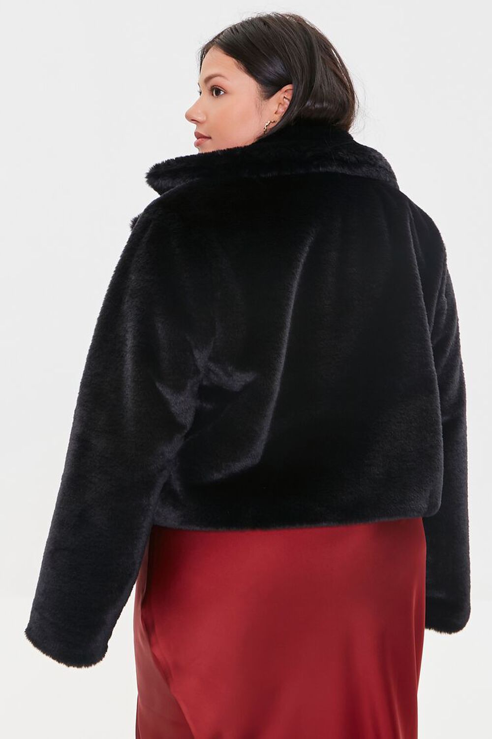 BLACK Plus Size Faux Fur Coat, image 3