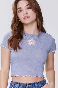 SKY BLUE Cutout Floral Cropped Tee, image 2