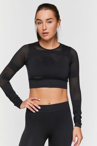 BLACK Active Seamless Netted Crop Top, image 1
