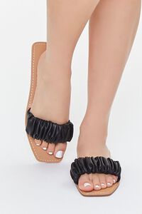 BLACK Ruched Faux Leather Sandals, image 4