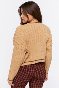 TAN/BROWN Cropped Varsity Cardigan Sweater, image 3