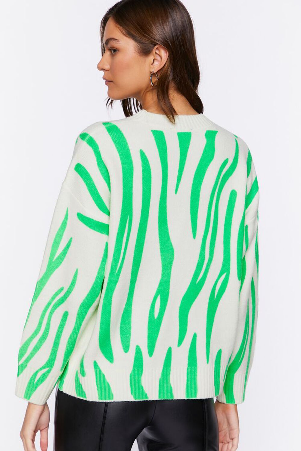 CREAM/GREEN Abstract Print Crew Neck Sweater, image 3